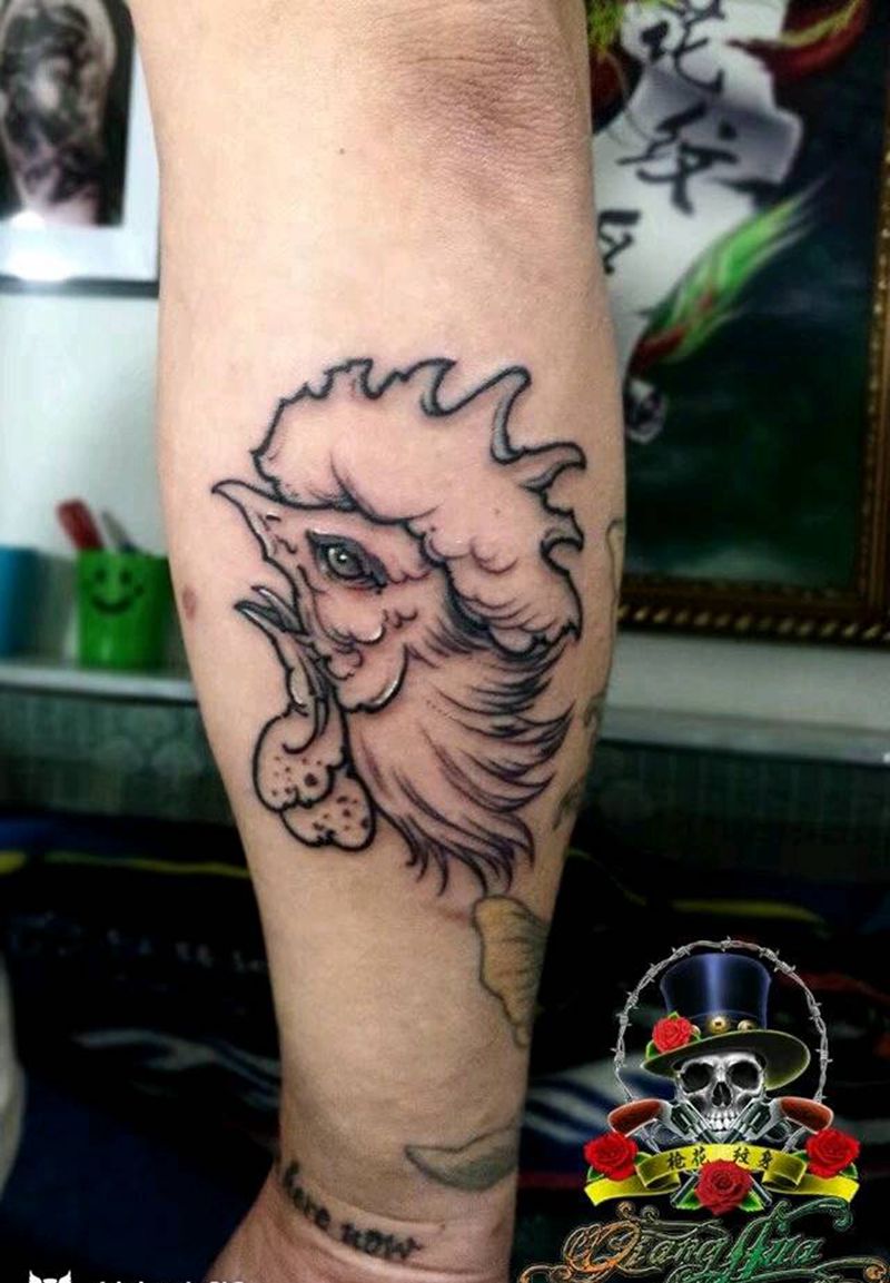 鸡纹身图片_手臂传统清新动物成品纹身图案