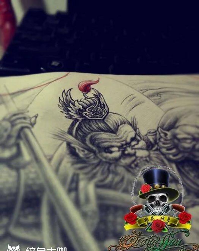 斗战圣佛原创手稿纹身图片_成品手稿背部传统人物鬼神宗教原创纹身图案