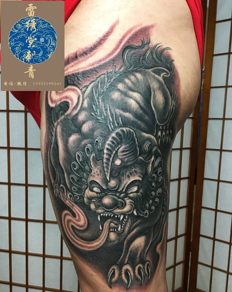 中国纹身神兽纹身图片_成品腿部传统动物纹身图案