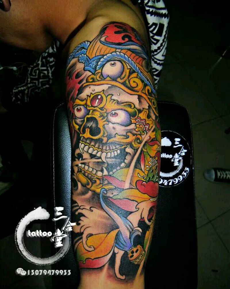 嘎巴拉纹身图片_肩部传统宗教营口鲅鱼圈纹成品纹身图案