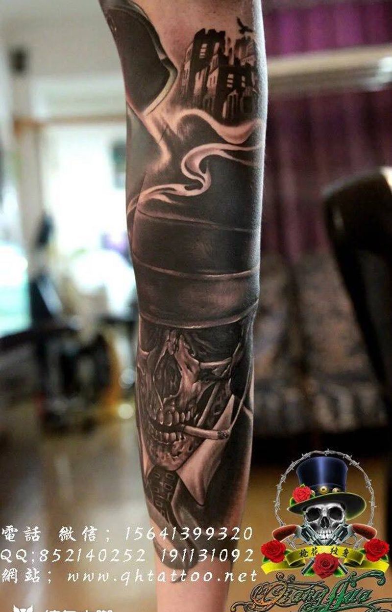 花臂，纹身图片_手臂欧美肖像写实宗教鬼神人物纹身图案