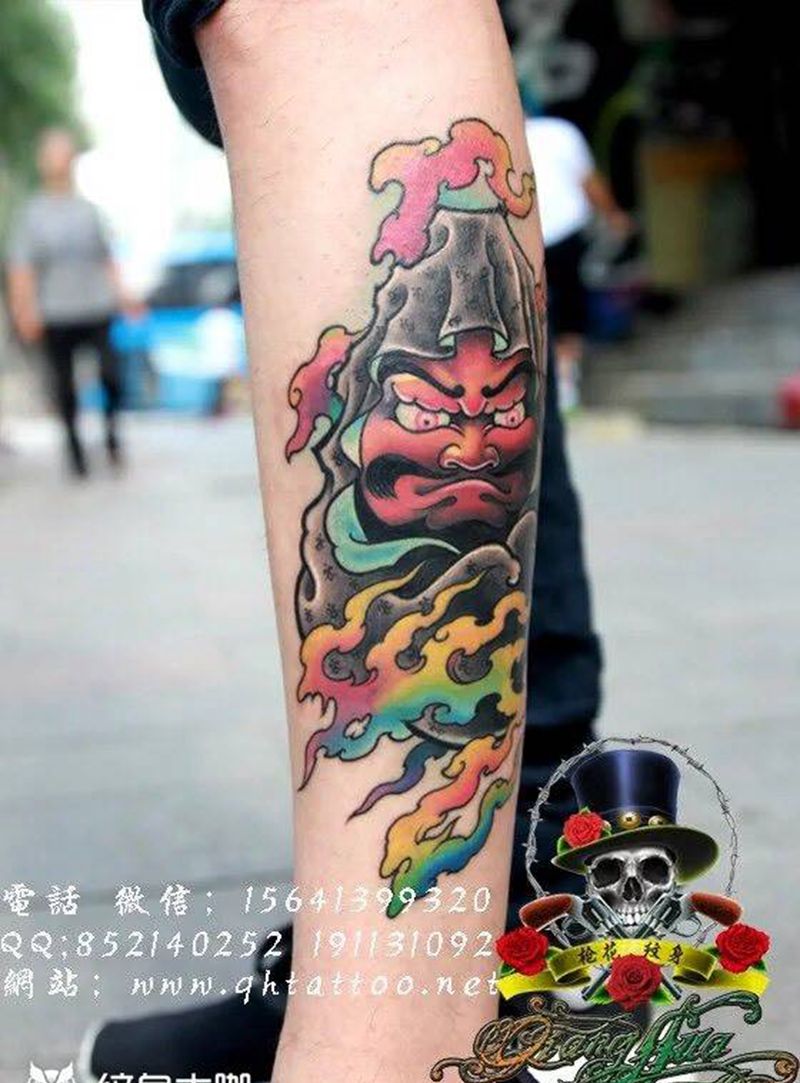 达摩恢复后纹身图片_成品腿部传统肖像人物鬼神宗教纹身图案