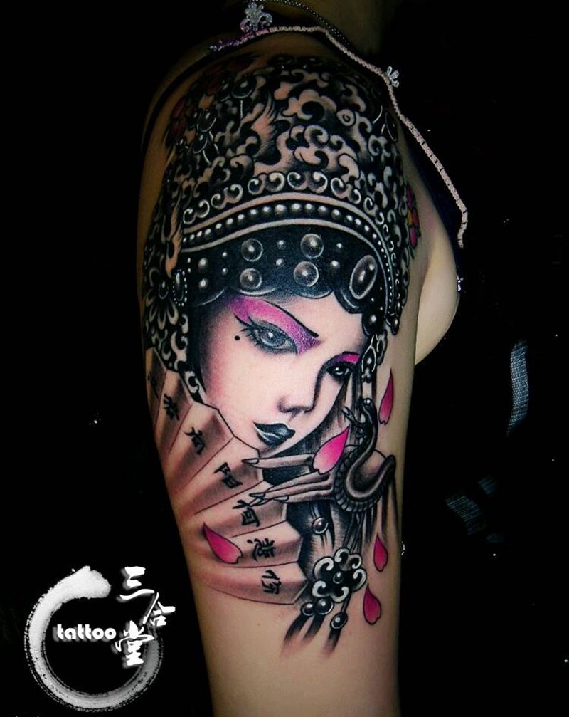 花旦纹身图片_肩部传统人物营口鲅鱼圈纹熊岳盖州成品纹身图案