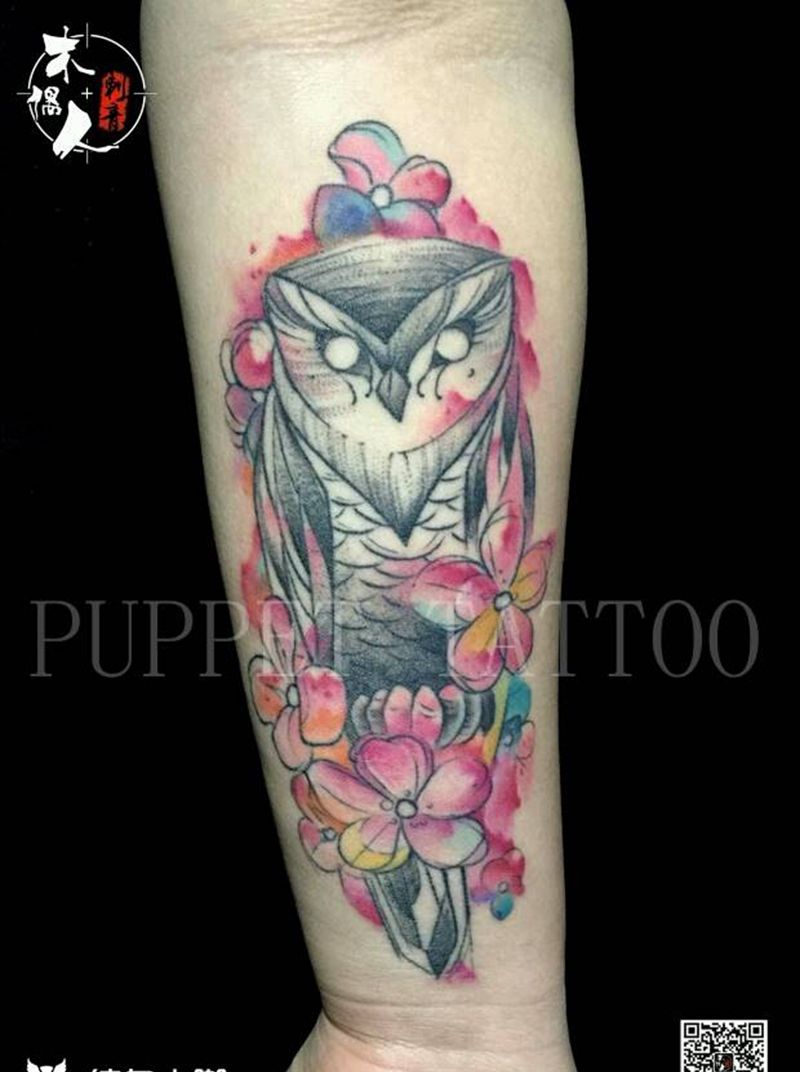 猫头鹰水彩纹身图片