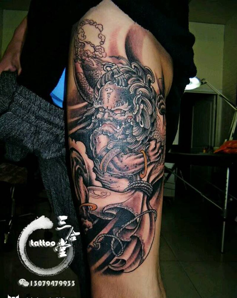 风神纹身图片_腿部传统鬼神宗教营口鲅鱼圈纹熊岳盖州成品纹身图案