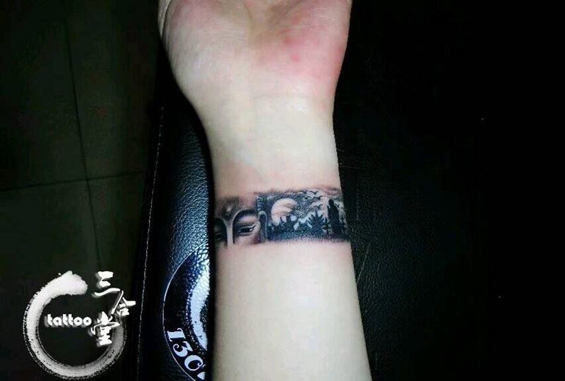 灵空禅意纹身图片_手臂传统国画宗教原创营口鲅鱼圈纹成品纹身图案