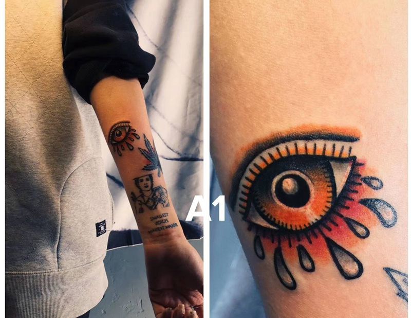 大眼，香草纹身图片_手臂Old School纹身图案