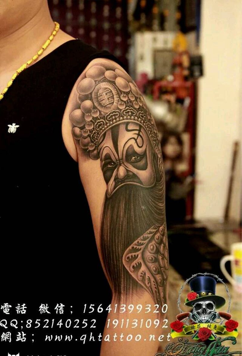 霸王纹身图片_臀部手臂传统肖像国画人物成品纹身图案