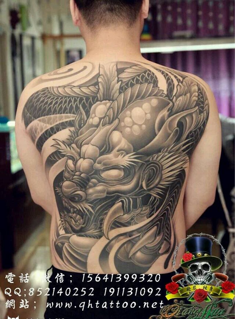龙,纹身图片_背部传统动物成品纹身图案