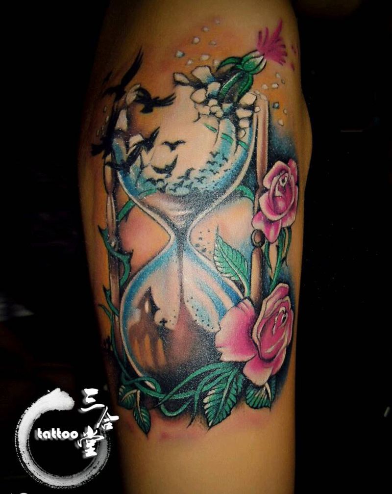 沙漏纹身图片_手臂欧美清新静物原创营口鲅鱼圈纹熊岳盖州成品纹身图案