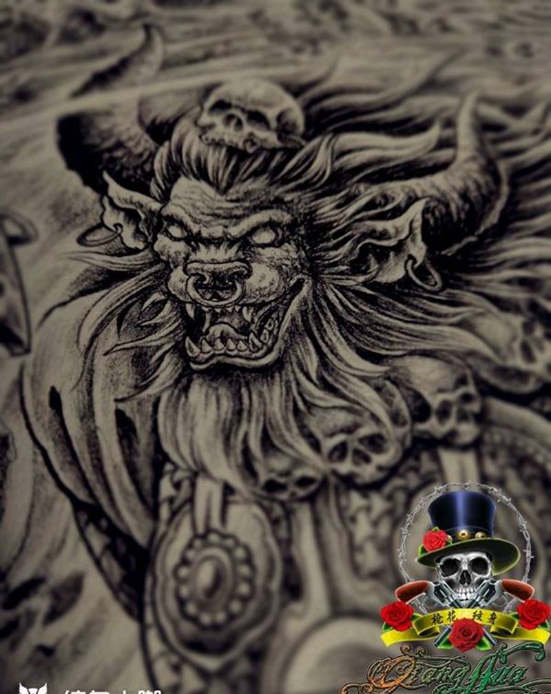 牛魔王纹身图片_背部腿部新传统纹身图案