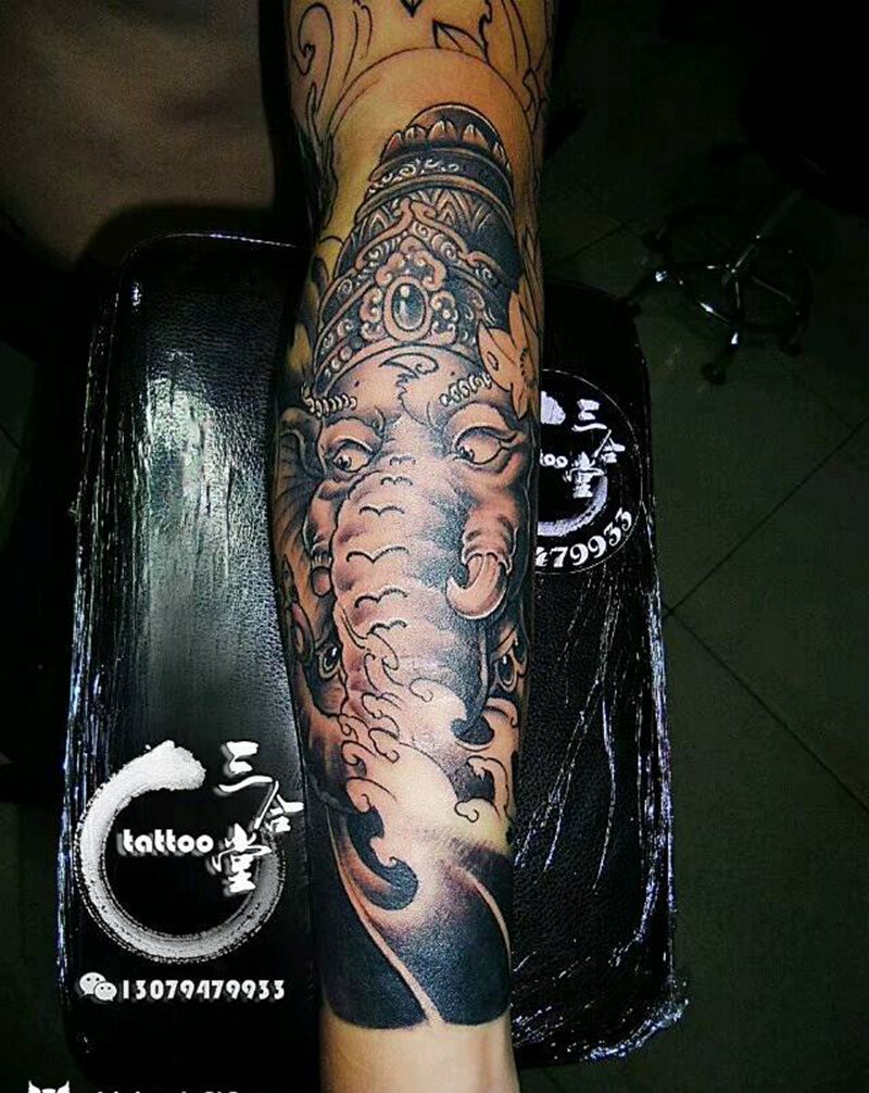 象神纹身图片_手臂传统动物宗教营口鲅鱼圈纹成品纹身图案