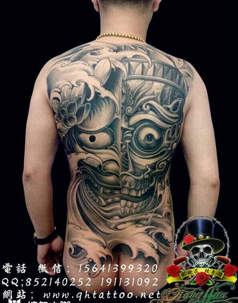 般若嘎巴拉纹身图片_背部传统鬼神宗教成品纹身图案