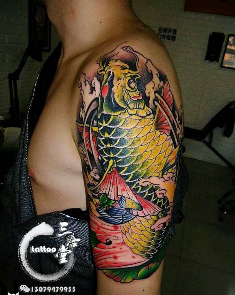 鲤鱼纹身作品纹身图片_手臂传统动物营口鲅鱼圈纹成品纹身图案