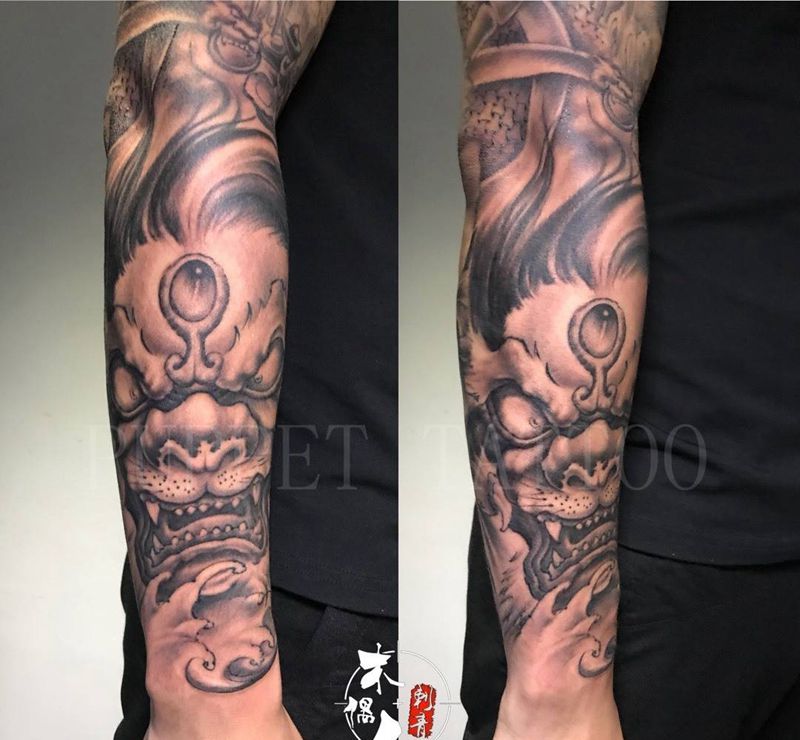 唐狮子纹身图片