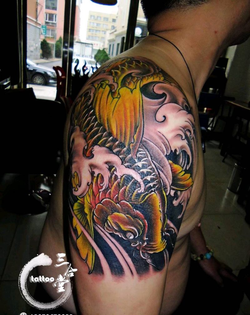 鲤鱼纹身图片_手臂传统动物原创三合堂纹成品纹身图案