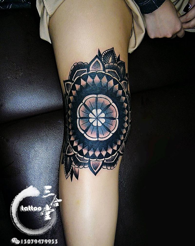 梵花曼达拉纹身图片_腿部欧美习俗图腾原创营口鲅鱼圈纹熊岳盖州成品纹身图案