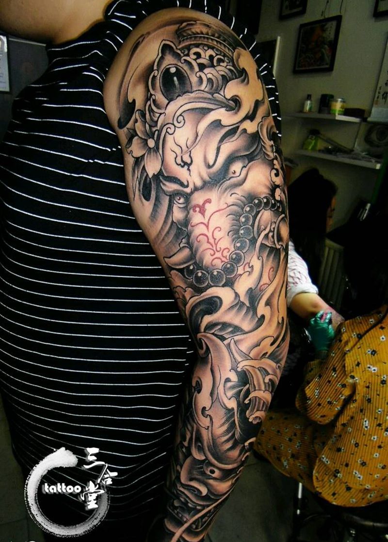 花臂纹身纹身图片_手臂传统宗教原创营口鲅鱼圈纹成品纹身图案