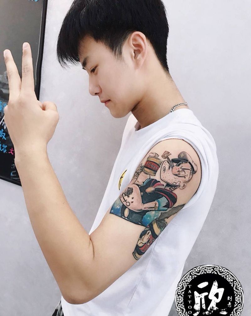 大力水手纹身图片_成品手臂欧美人物卡通动漫纹身图案