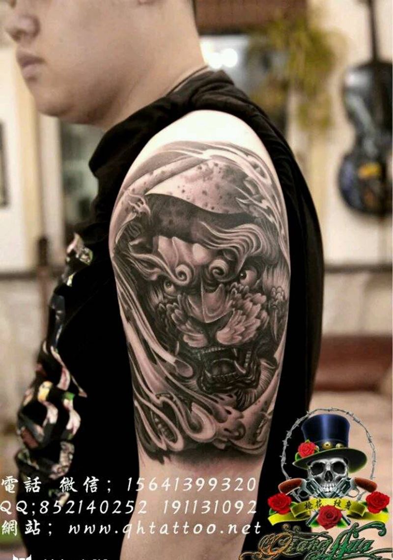 狮子纹身图片_手臂传统动物成品纹身图案