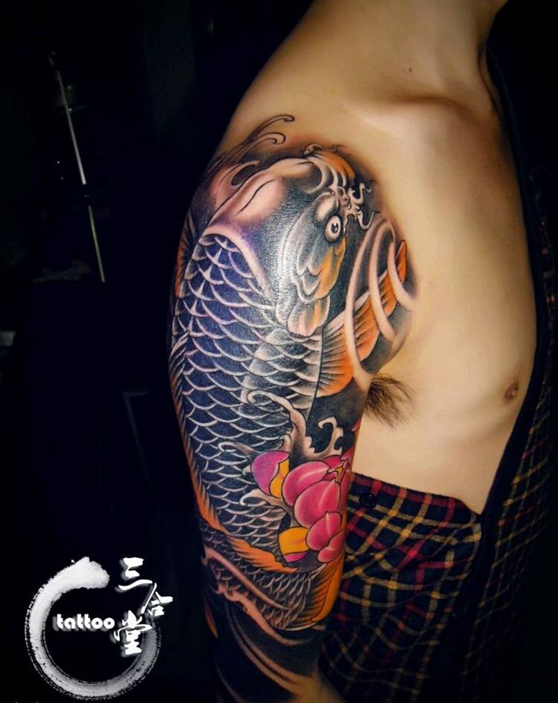 鲤鱼纹身图片_手臂传统动物宗教原创营口鲅鱼圈纹熊岳盖州成品纹身图案