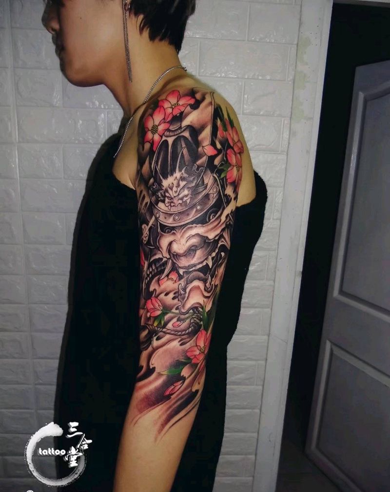 鬼武士纹身图片_手臂新传统鬼武士纹身图案