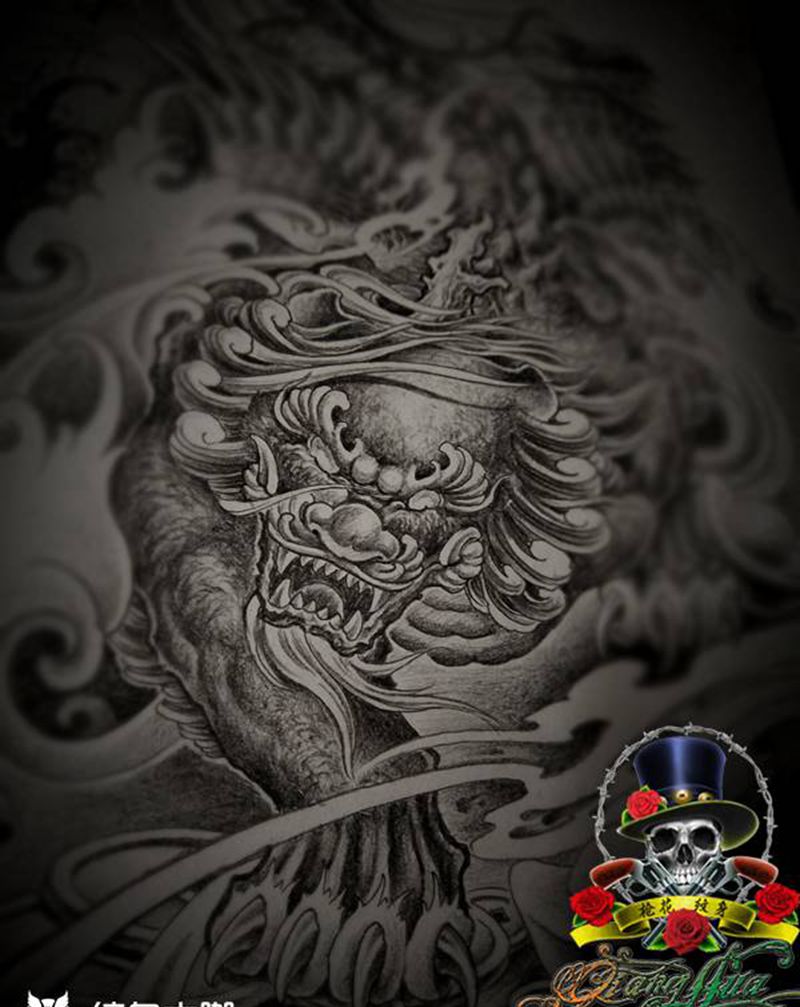 貔貅纹身手稿纹身图片_手臂新传统纹身图案