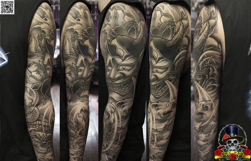 般若嘎巴拉纹身图片_手臂新传统纹身图案