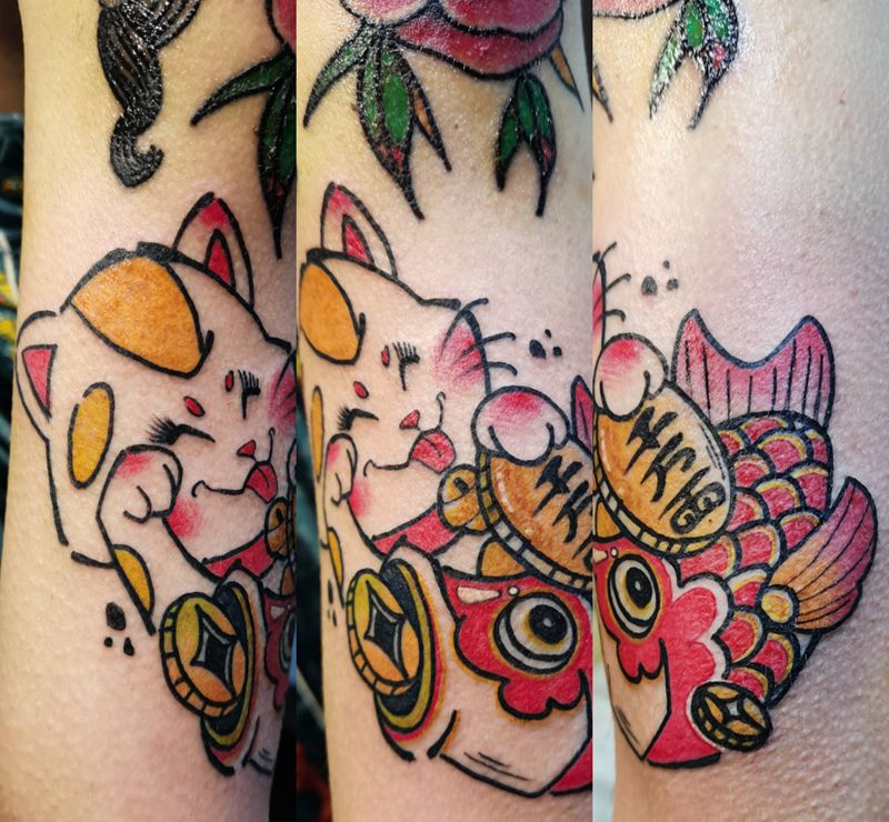 可爱的招财猫纹身图片_手臂Old SchoolNew School纹身图案