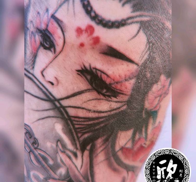 艺伎纹身图片_手臂腿部老传统新传统艺伎艺妓传统纹身图案