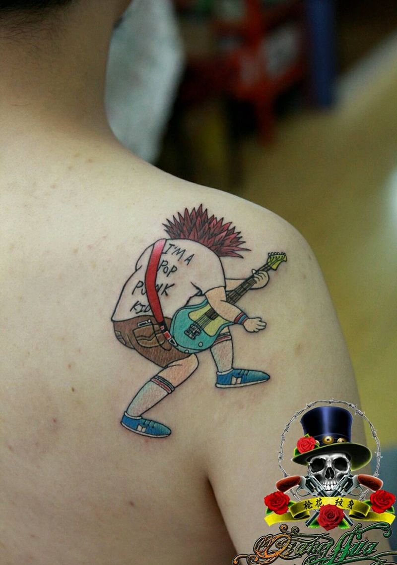 Rock'N Roll纹身图片_肩部清新人物成品纹身图案