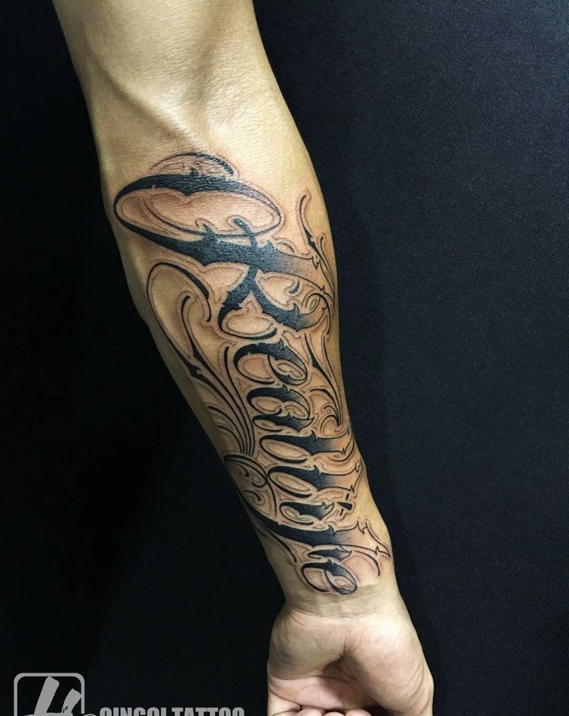 现场设计的奇卡诺花体字纹身图片