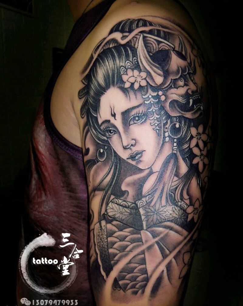 艺妓纹身图片_手臂传统人物营口鲅鱼圈纹成品纹身图案
