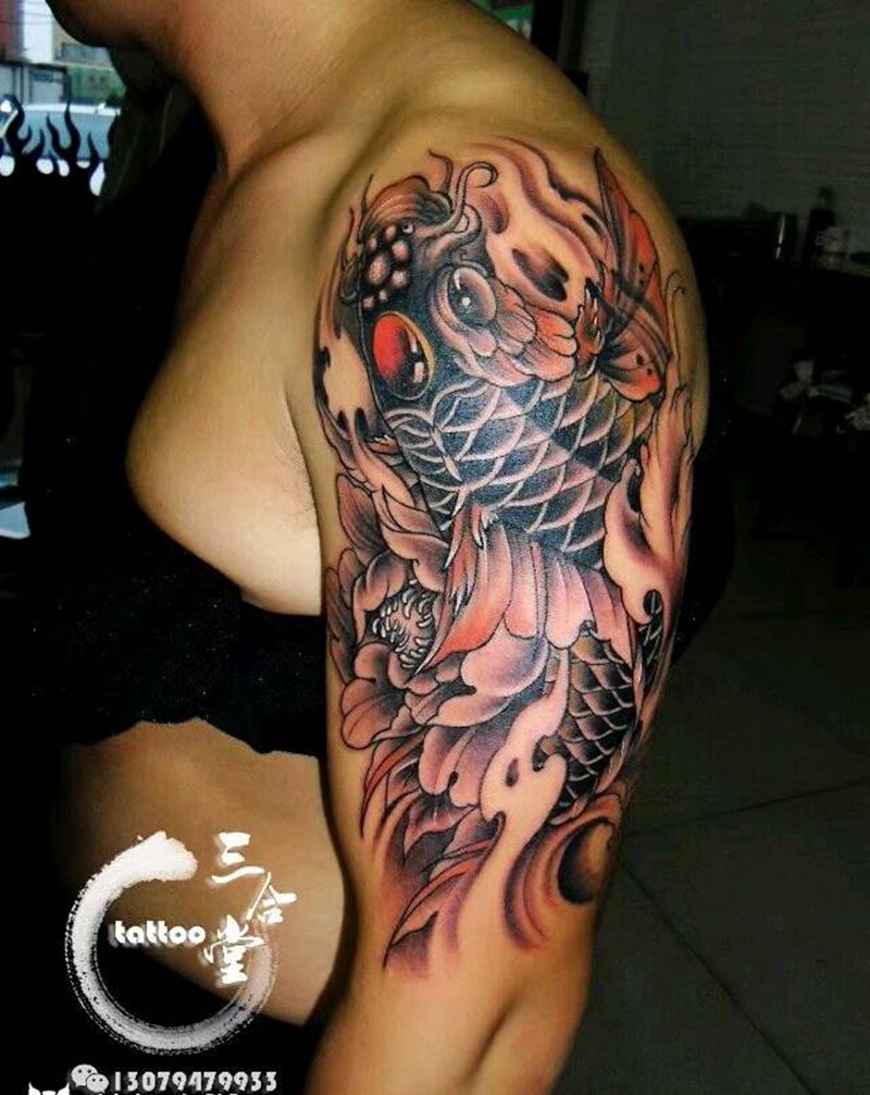 鲤鱼纹身图片_手臂传统动物营口成品纹身图案