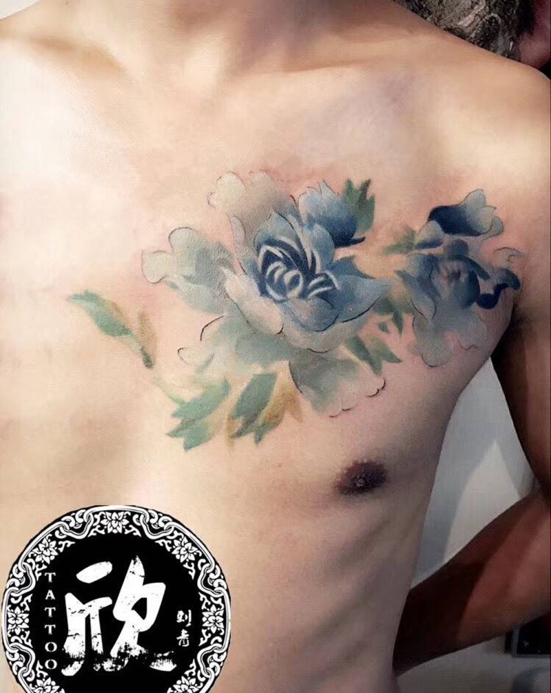 牡丹花纹身图片_传统植物纹身图案