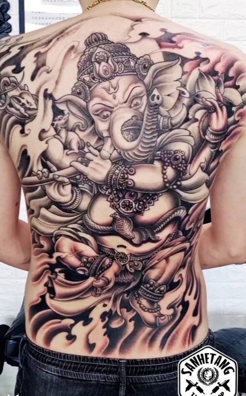 满背象神纹身纹身图片_背部新传统满背象神2021最新纹身图案