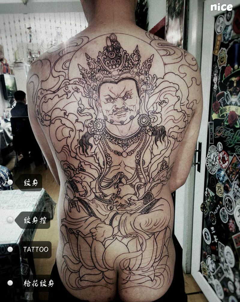 黄财神纹身图片_背部传统人物鬼神宗教纹身图案