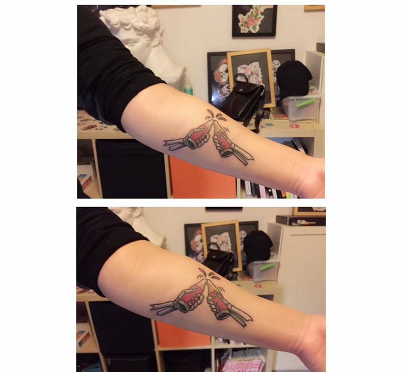 哥俩好，开整纹身图片_手臂Old School纹身图案