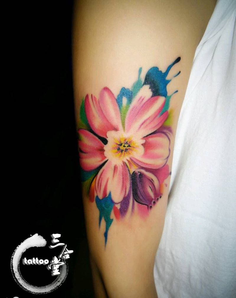 罂粟花纹身图片_手臂清新植物原创营口鲅鱼圈纹熊岳盖州成品纹身图案