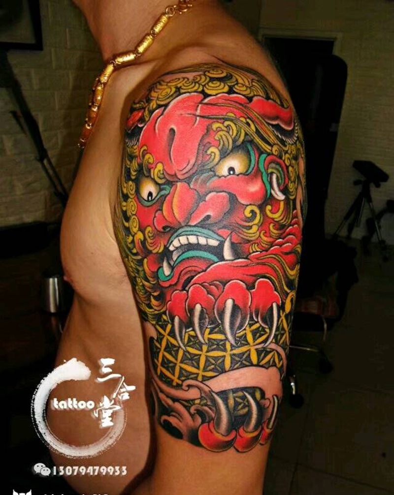 唐狮子纹身图片_手臂传统动物营口鲅鱼圈纹熊岳盖州成品纹身图案