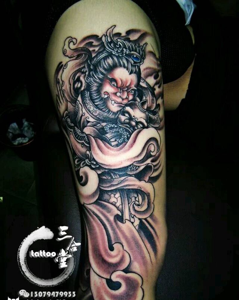 悟空纹身纹身图片_腿部传统人物宗教原创营口鲅鱼圈纹熊岳盖州成品纹身图案
