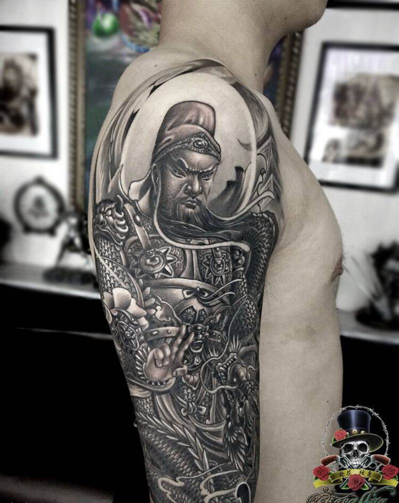 关公纹身图片_手臂新传统纹身图案