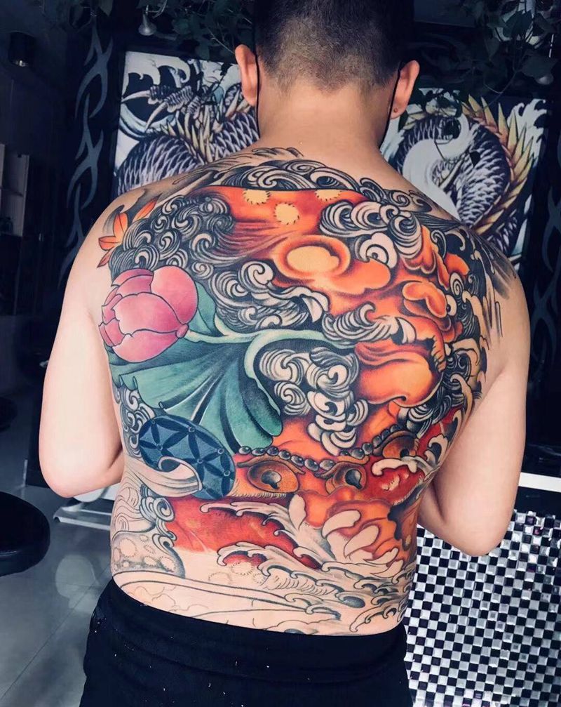 唐狮未完成纹身图片