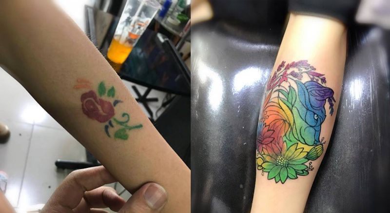 狐狸盖玫瑰纹身图片