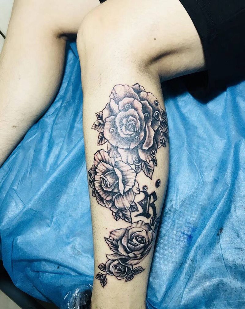 小腿拼接纹身图片