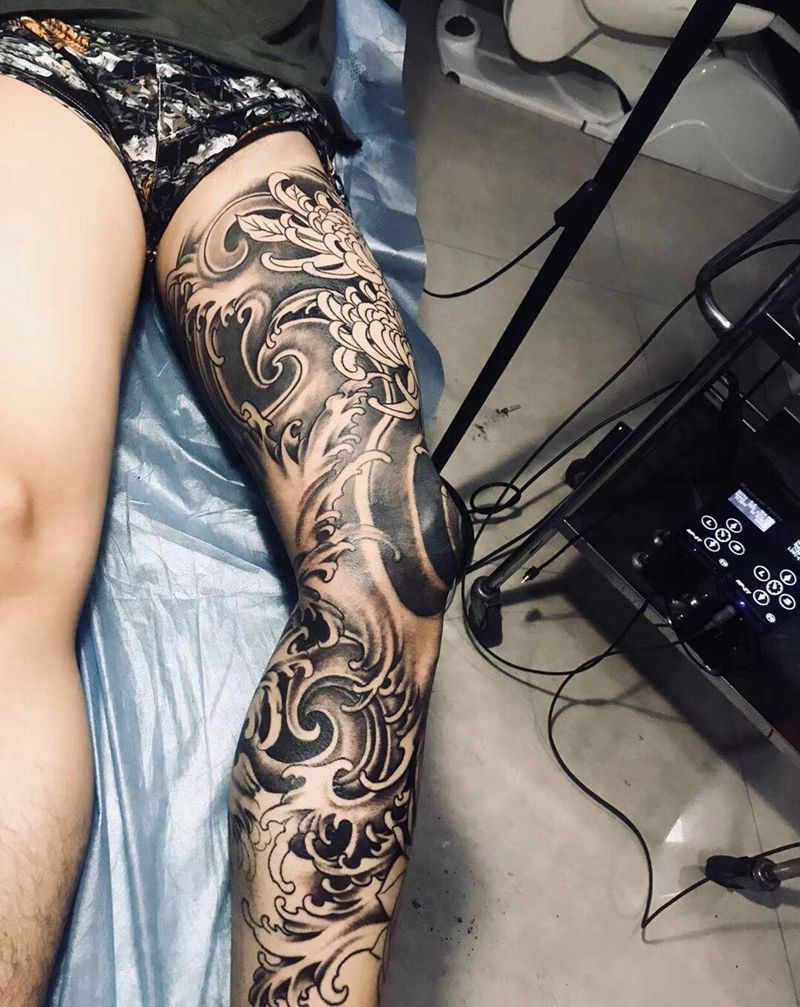 花腿未完成纹身图片