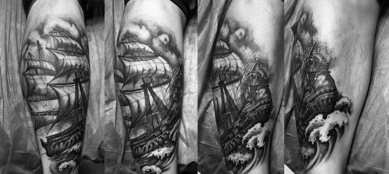 原创龙头帆船⛵纹身图片