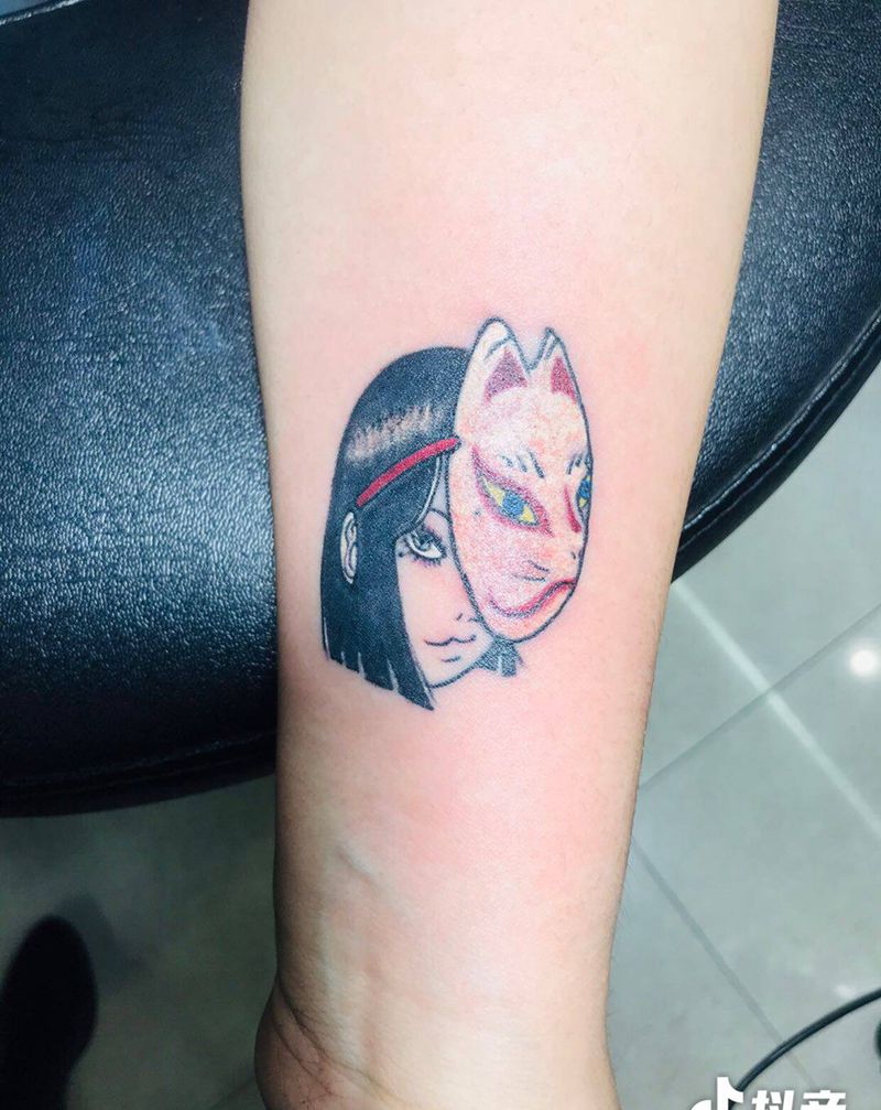 面具美女纹身图片_手臂纹身图案