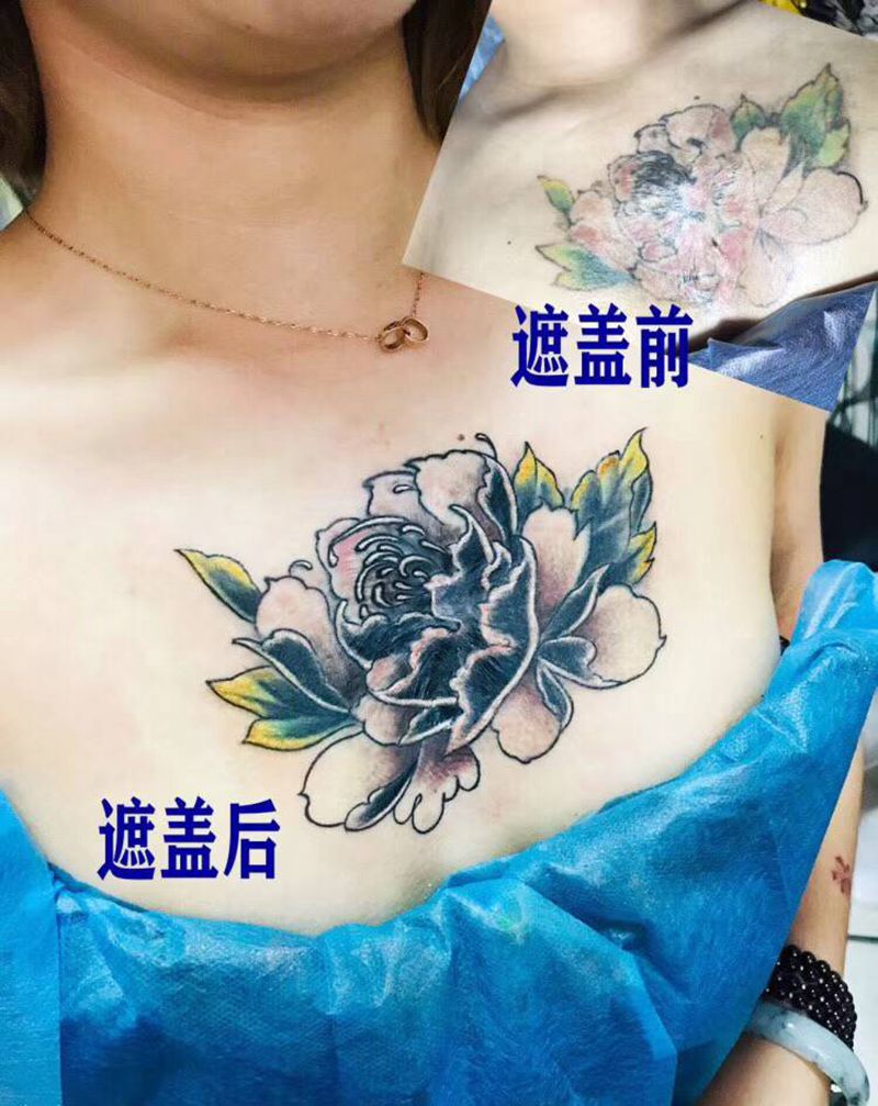 烫伤疤痕遮盖纹身图片_胸部纹身图案