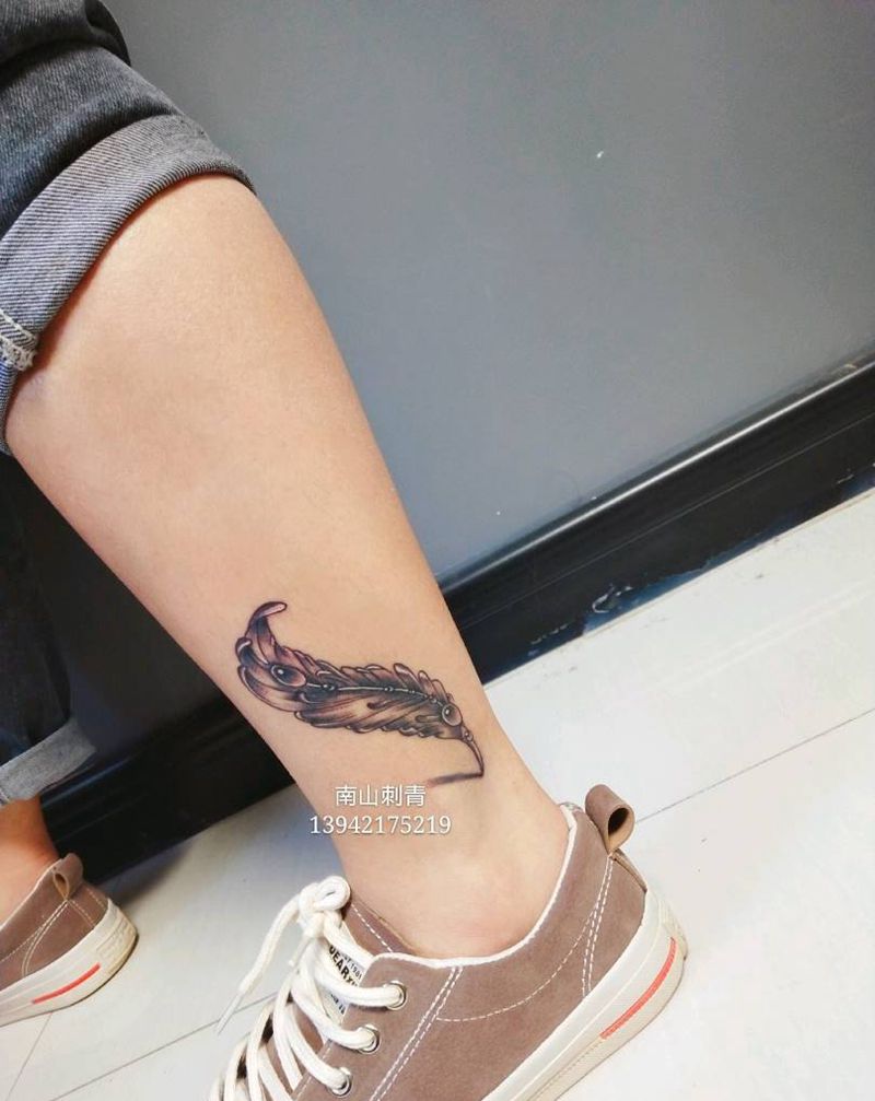 羽毛纹身图片_腿部手臂点刺图腾羽毛纹身图案